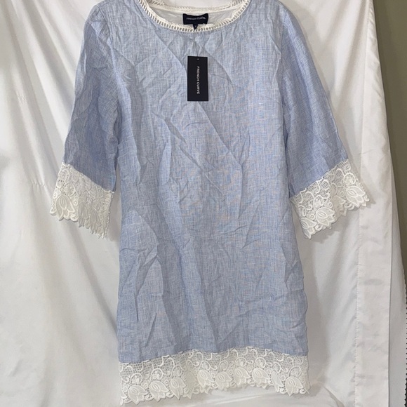 French Curve Dresses & Skirts - French Curve 100% Linen Dress with Lace Detail NWT Size Small